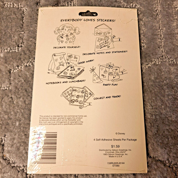 VINTAGE DISNEY STAR STICKERS SNOW WHITE 7 DWARVES NIP NOS 4 SHEETS 1993 GIBSON - Picture 2 of 3